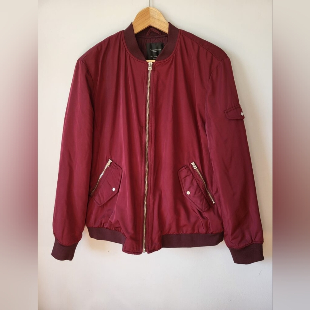 Like New ZARA TRAFALUC Outerwear Burgundy Lightweight Bomber Jacket